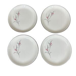 Vtg MCM 50s Salem China Serenade 6" Bread Plates‎ Pink Black Floral Set of 4